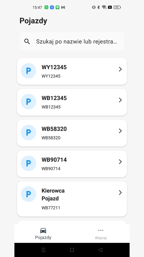 GPS Temp: lista pojazdów z wyszukiwarką